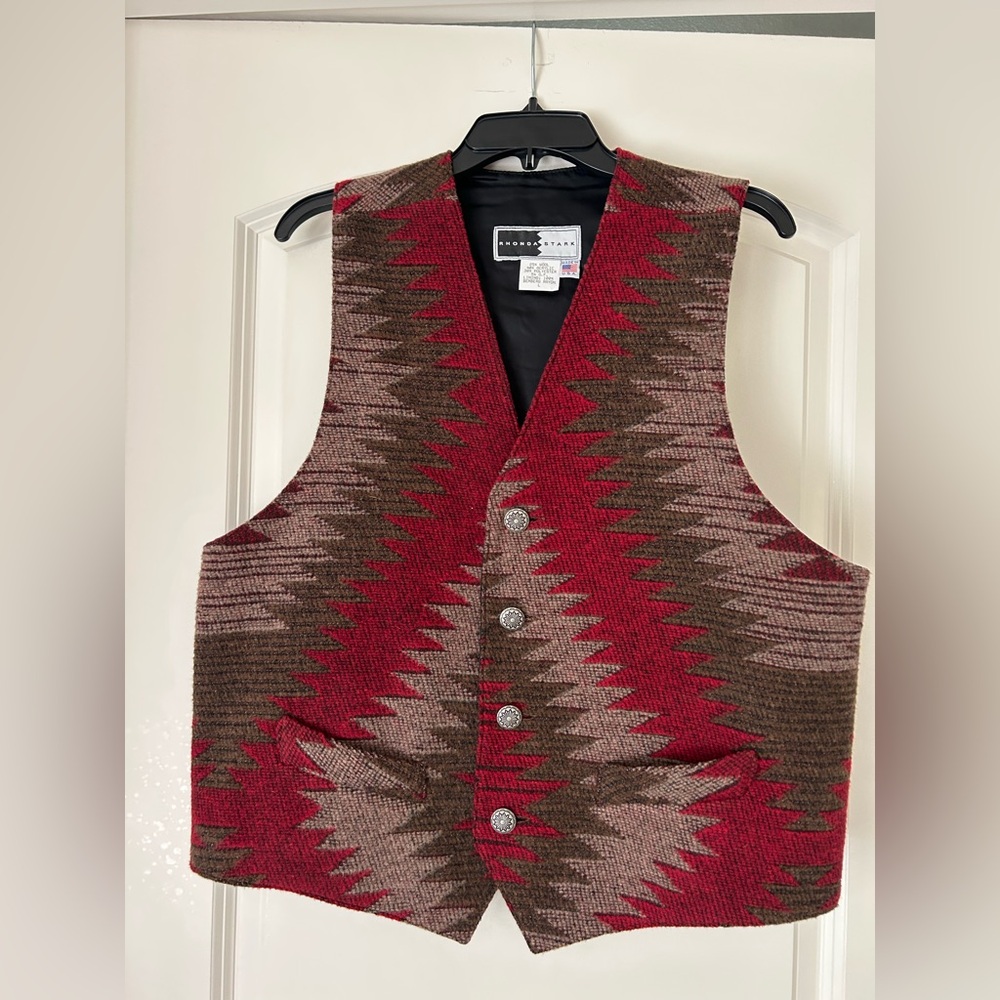 Vintage Rhonda Stark Western Vest Wool Men’s Large Aztec Print Southwestern